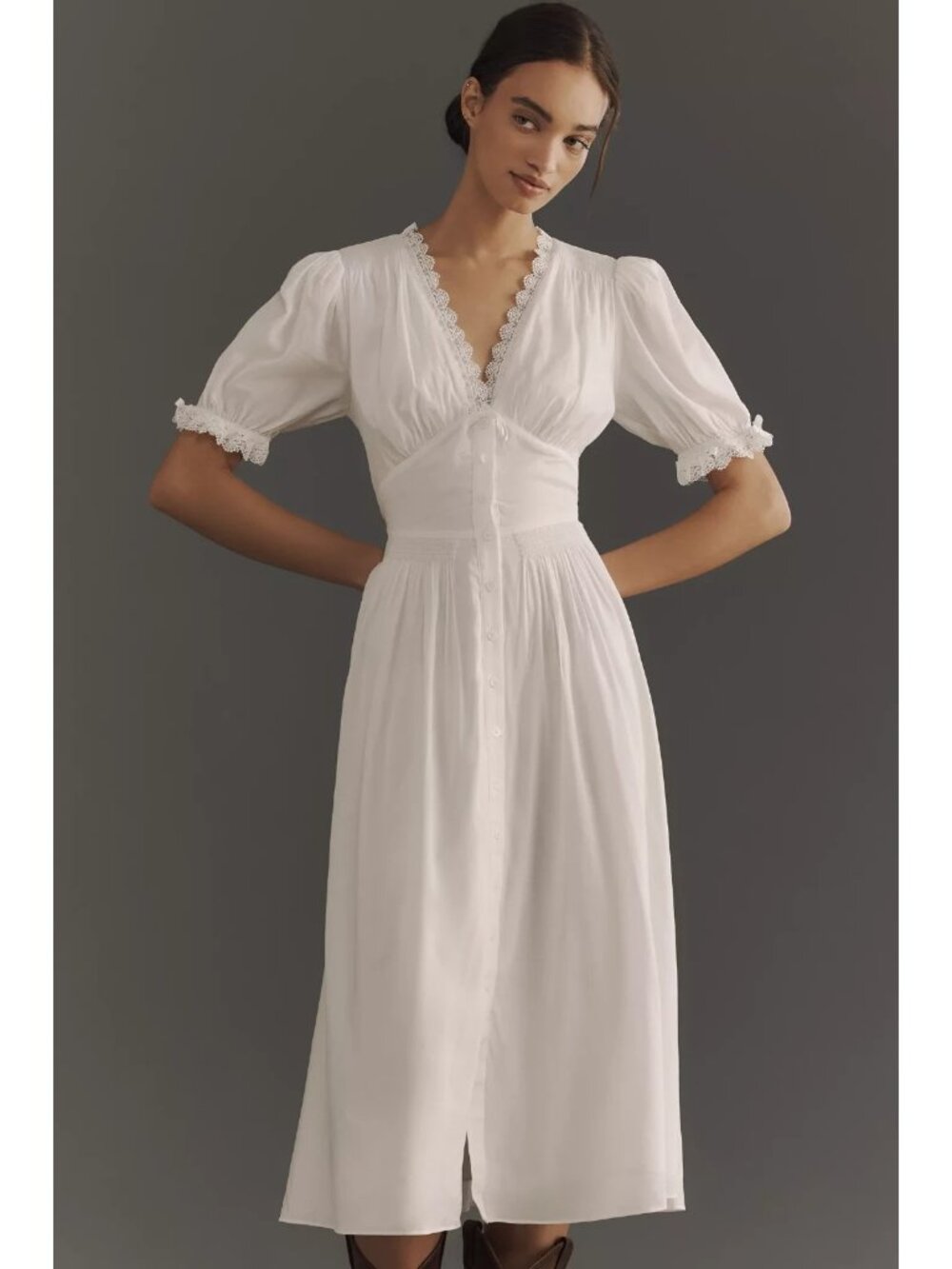 NWT Reformation Ketra in White Lace Trimmed Cotton Midi Shirt Dress 6 $298